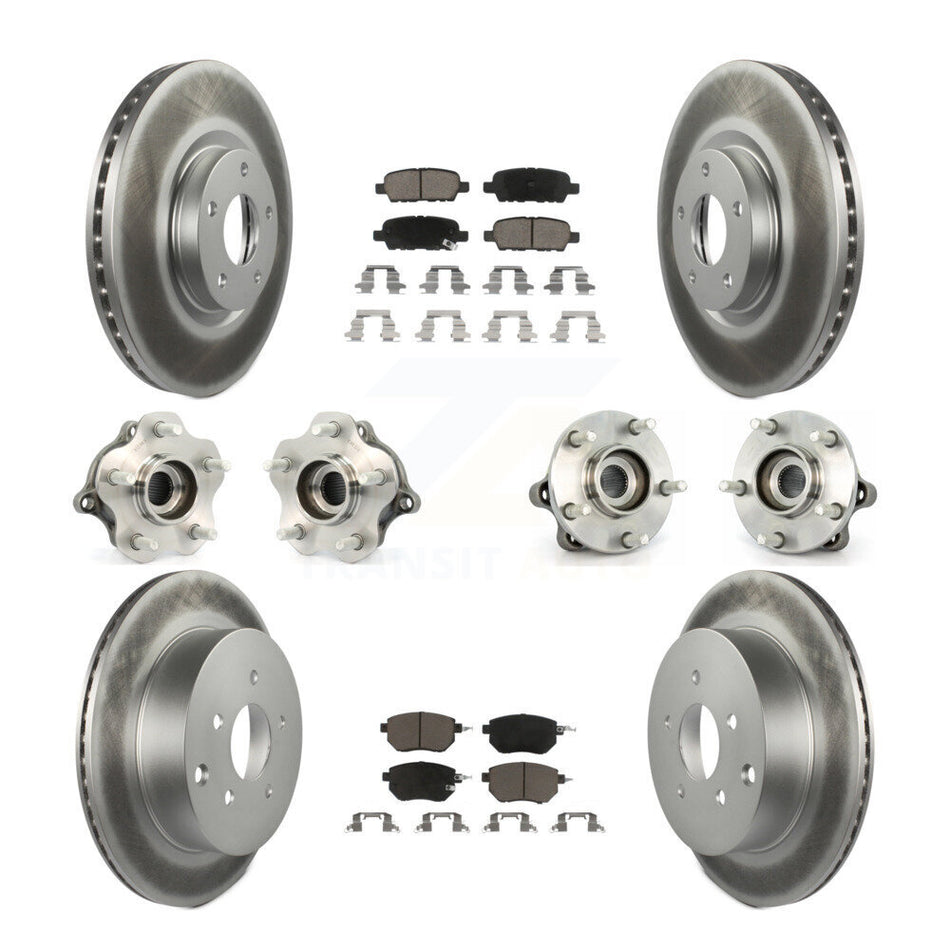 Front Rear Hub Bearings Assembly Coated Disc Brake Rotors And Ceramic Pads Kit (10Pc) For 2003-2004 Nissan Murano AWD KBB-120895