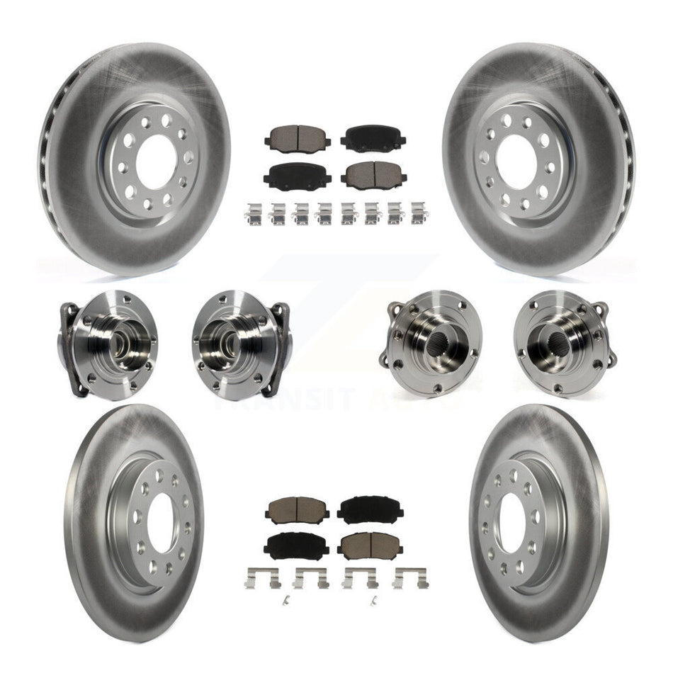 Front Rear Hub Bearings Assembly Coated Disc Brake Rotors And Ceramic Pads Kit (10Pc) For 2015-2017 Chrysler 200 FWD With 305mm Diameter Rotor KBB-120903