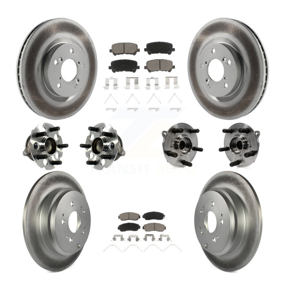 Front Rear Hub Bearings Assembly Coated Disc Brake Rotors And Ceramic Pads Kit (10Pc) For 2011-2014 Honda Odyssey KBB-120911