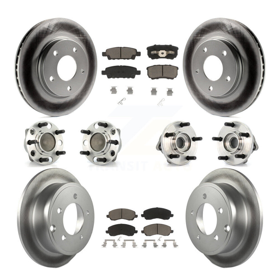Front Rear Hub Bearings Assembly Coated Disc Brake Rotors And Ceramic Pads Kit (10Pc) For 2009 Dodge Caliber SXT with Drum rear brakes Non-ABS KBB-120916