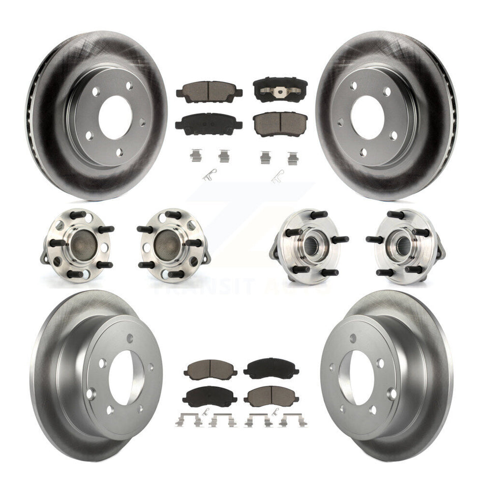 Front Rear Hub Bearings Assembly Coated Disc Brake Rotors And Ceramic Pads Kit (10Pc) For 2009 Dodge Caliber SXT with Drum rear brakes 4-Wheel ABS KBB-120917
