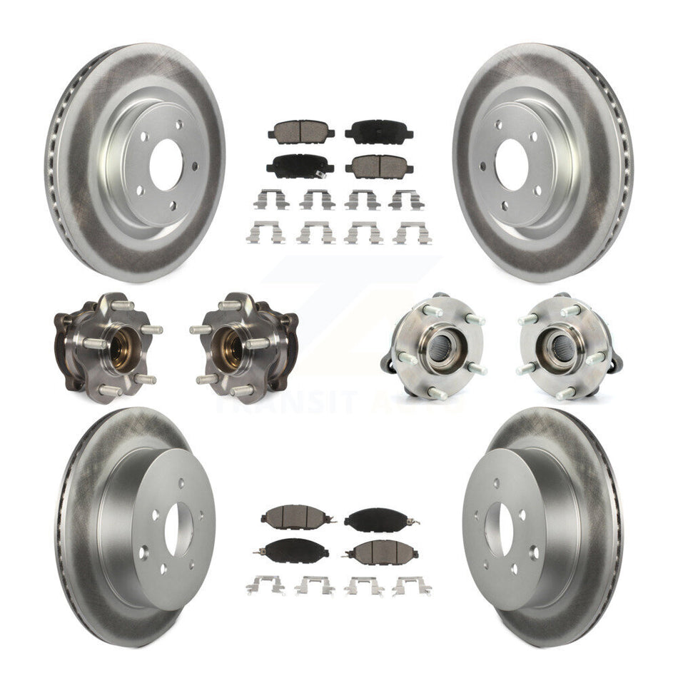 Front Rear Hub Bearings Assembly Coated Disc Brake Rotors And Ceramic Pads Kit (10Pc) For Nissan Pathfinder Murano INFINITI QX60 JX35 KBB-120960