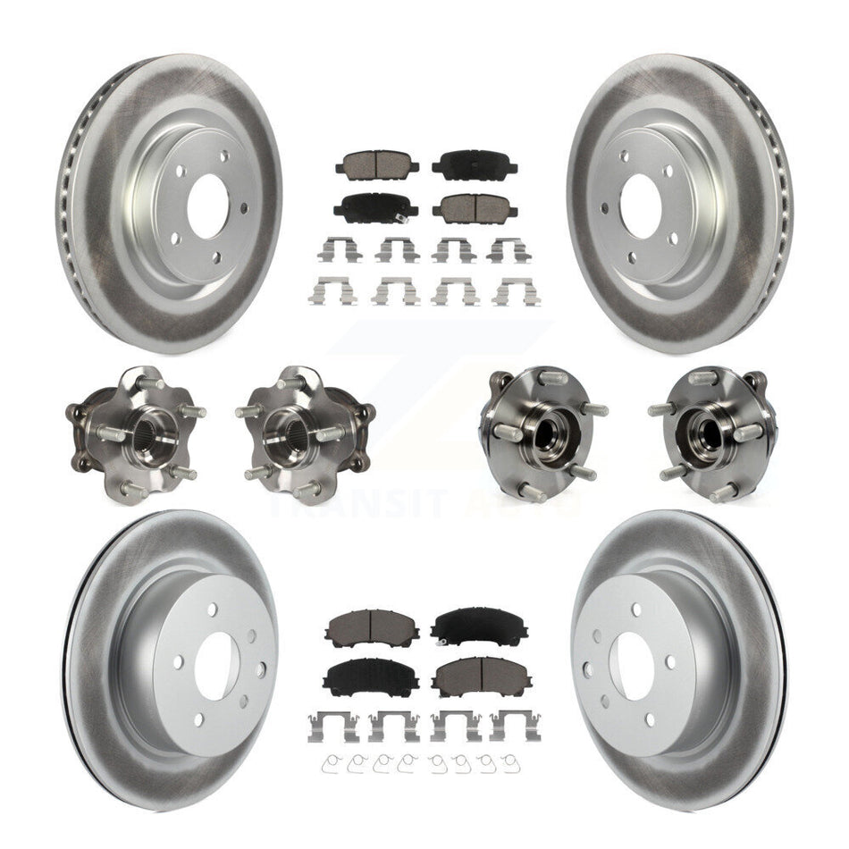 Front Rear Hub Bearings Assembly Coated Disc Brake Rotors And Ceramic Pads Kit (10Pc) For 2016-2017 INFINITI QX50 RWD KBB-120972