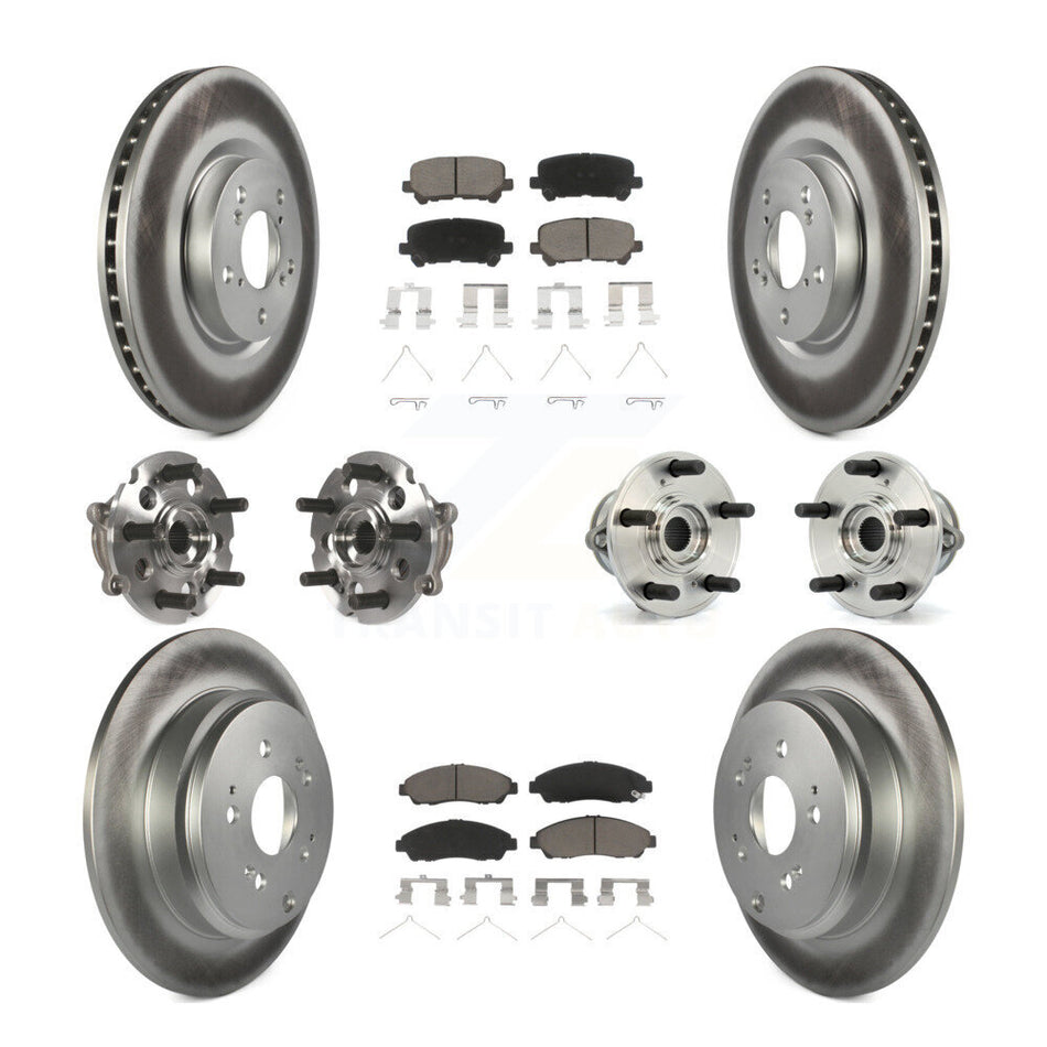 Front Rear Hub Bearings Assembly Coated Disc Brake Rotors And Ceramic Pads Kit (10Pc) For Honda Pilot Acura MDX ZDX KBB-120974