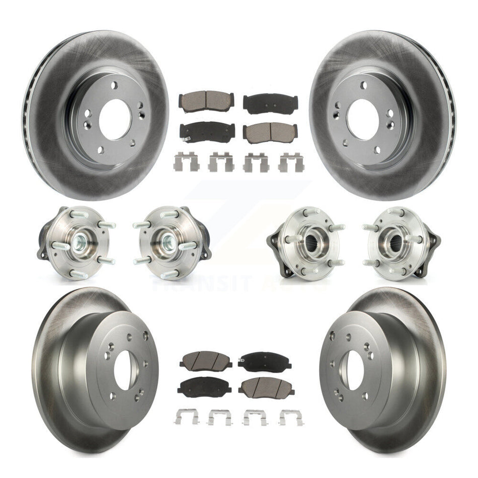 Front Rear Hub Bearings Assembly Coated Disc Brake Rotors And Ceramic Pads Kit (10Pc) For 2007-2009 Hyundai Santa Fe FWD KBB-120991