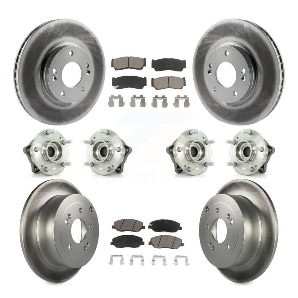 Front Rear Hub Bearings Assembly Coated Disc Brake Rotors And Ceramic Pads Kit (10Pc) For 2007-2009 Hyundai Santa Fe AWD KBB-120992