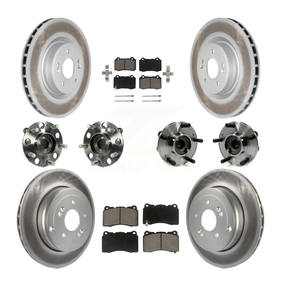 Front Rear Hub Bearings Assembly Coated Disc Brake Rotors And Ceramic Pads Kit (10Pc) For Hyundai Genesis Coupe KBB-120993