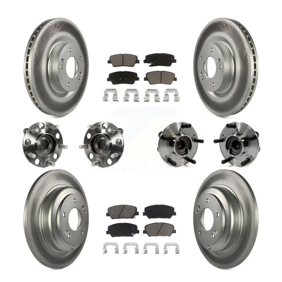 Front Rear Hub Bearings Assembly Coated Disc Brake Rotors And Ceramic Pads Kit (10Pc) For Hyundai Genesis Coupe KBB-120994