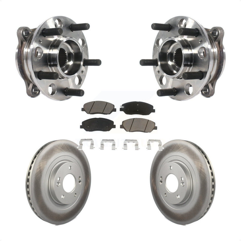 Front Hub Bearing Assembly With Coated Disc Brake Rotors And Ceramic Pads Kit For 2015-2016 Hyundai Santa Fe XL 3.3L KBB-121077