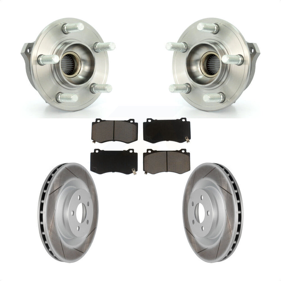 Front Hub Bearing Assembly With Coated Disc Brake Rotors And Ceramic Pads Kit For Dodge Challenger Charger Brembo Brakes GT with AWD KBB-121160