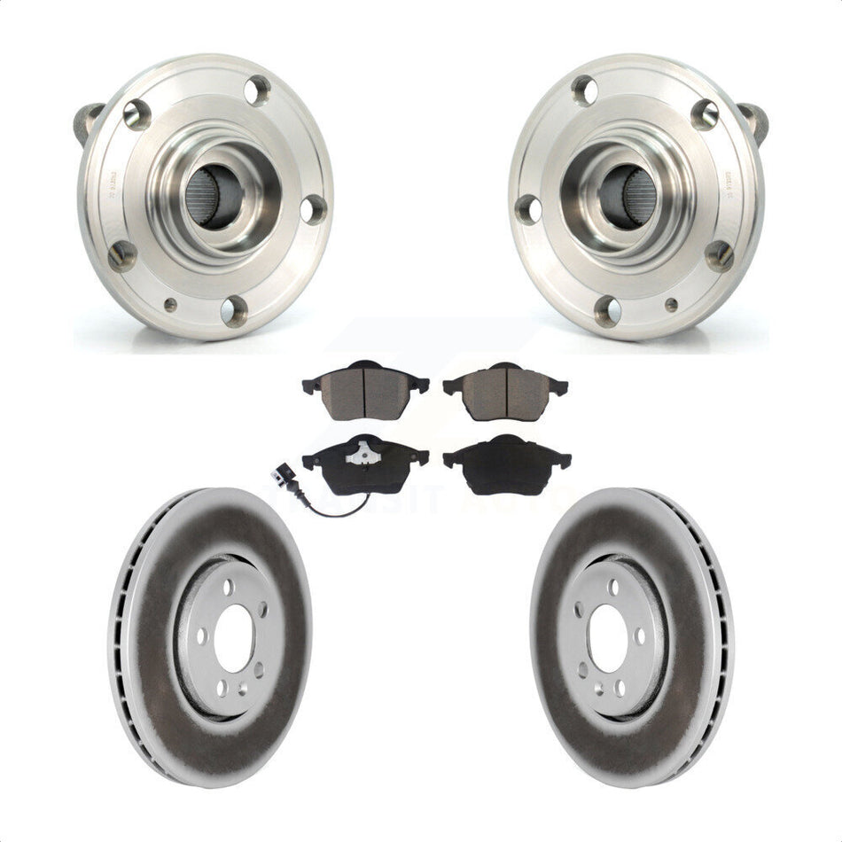 Front Hub Bearing Assembly Coated Disc Brake Rotors And Ceramic Pads Kit For 2005-2006 Volkswagen Jetta 7th 8th Digit Of VIN Is "9M" Or "1J" With 288mm Diameter Rotor KBB-121184
