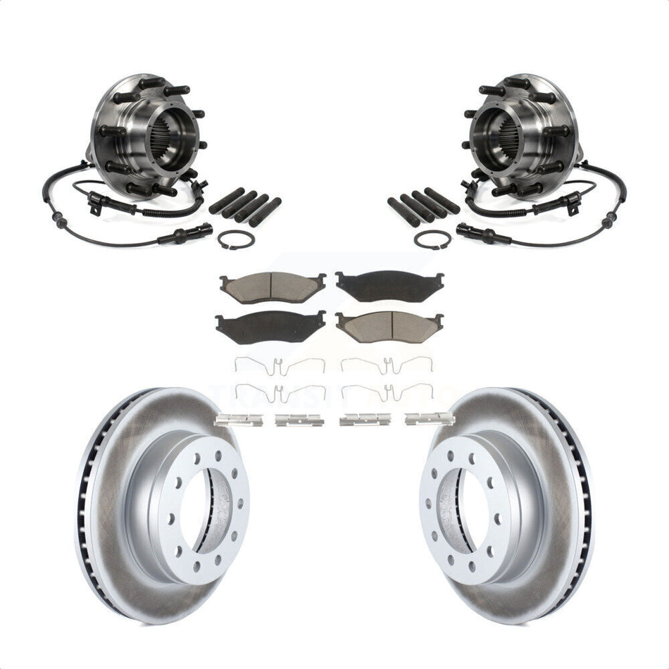Front Hub Bearing Assembly With Coated Disc Brake Rotors And Ceramic Pads Kit For 2005-2010 Ford F-550 Super Duty 4 X Dual Rear Wheels KBB-121198