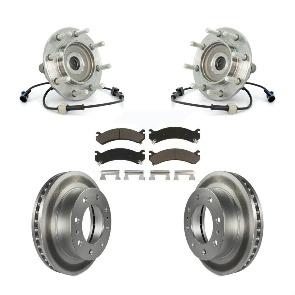 Front Hub Bearing Assembly With Coated Disc Brake Rotors And Ceramic Pads Kit For Chevrolet Silverado 3500 GMC Sierra Classic RWD KBB-121234