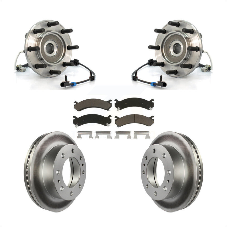 Front Hub Bearing Assembly With Coated Disc Brake Rotors And Ceramic Pads Kit For Chevrolet Silverado 3500 GMC Sierra Classic 4WD KBB-121235