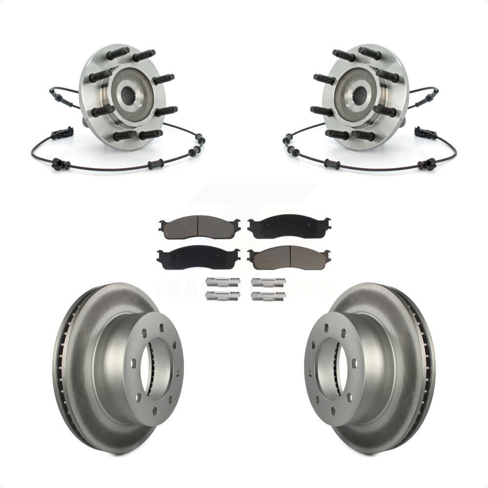 Front Hub Bearing Assembly With Coated Disc Brake Rotors And Ceramic Pads Kit For Dodge Ram 1500 2500 3500 8 Lug Wheels KBB-121282