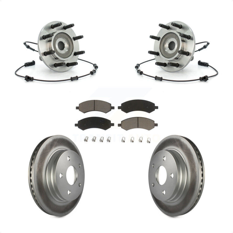 Front Hub Bearing Assembly With Coated Disc Brake Rotors And Ceramic Pads Kit For 2007-2008 Dodge Ram 1500 Standard Cab Pickup Crew 8 Lug Wheels KBB-121283