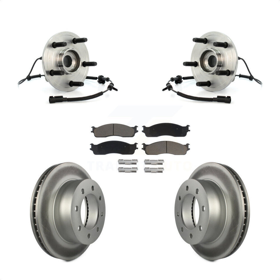 Front Hub Bearing Assembly With Coated Disc Brake Rotors And Ceramic Pads Kit For 2007-2008 Dodge Ram 1500 Extended Crew Cab Pickup with 4-Wheel ABS 5 Lug Wheels KBB-121284