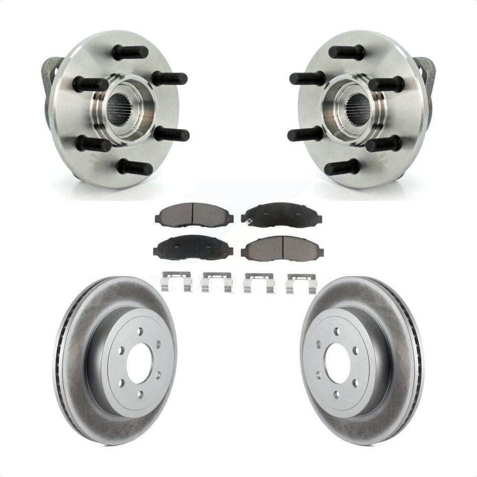 Front Hub Bearing Assembly With Coated Disc Brake Rotors And Ceramic Pads Kit For 2003-2004 Dodge Dakota 4WD with 2-Wheel ABS KBB-121326