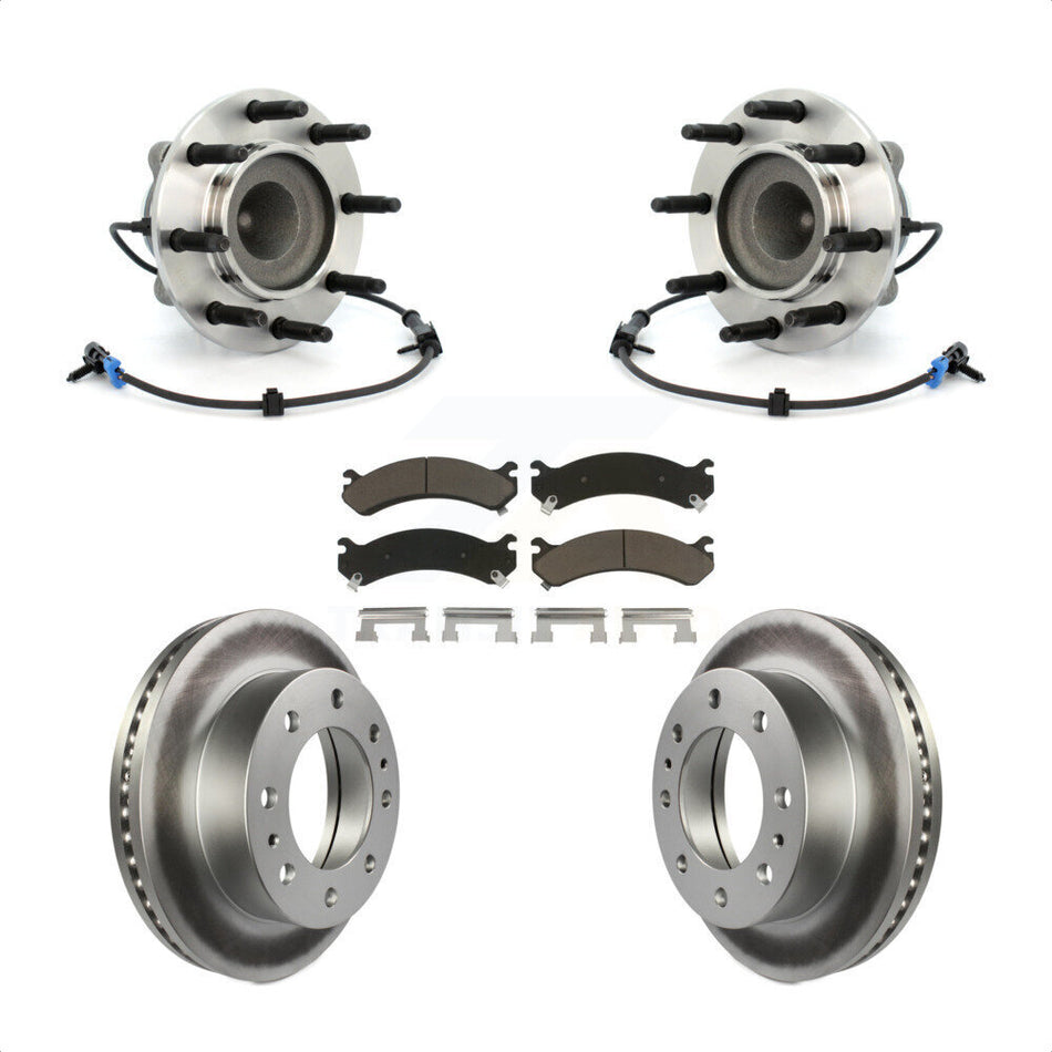 Front Hub Bearing Assembly With Coated Disc Brake Rotors And Ceramic Pads Kit For 2009-2015 Chevrolet Express 4500 GMC Savana Under 9600 Lb GVW KBB-121338