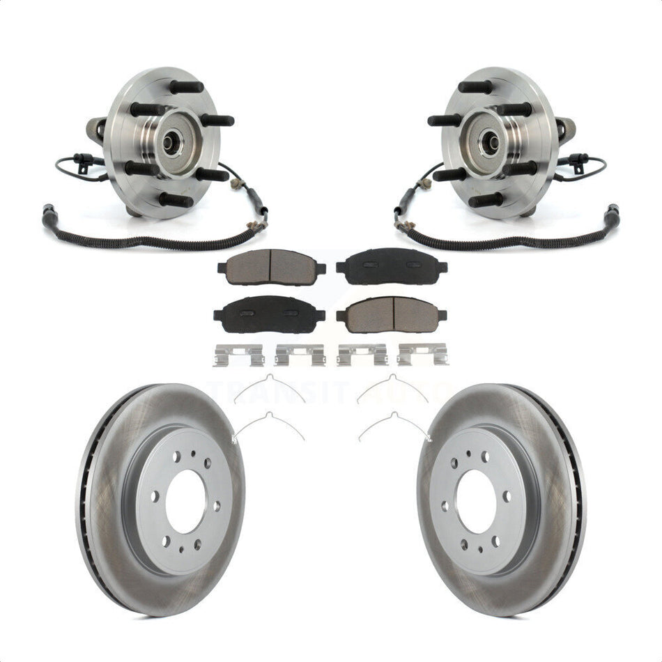 Front Hub Bearing Assembly With Coated Disc Brake Rotors And Ceramic Pads Kit For 2009 Ford F-150 4WD 6 Lug Wheels Without Heavy Duty Payload Package KBB-121340
