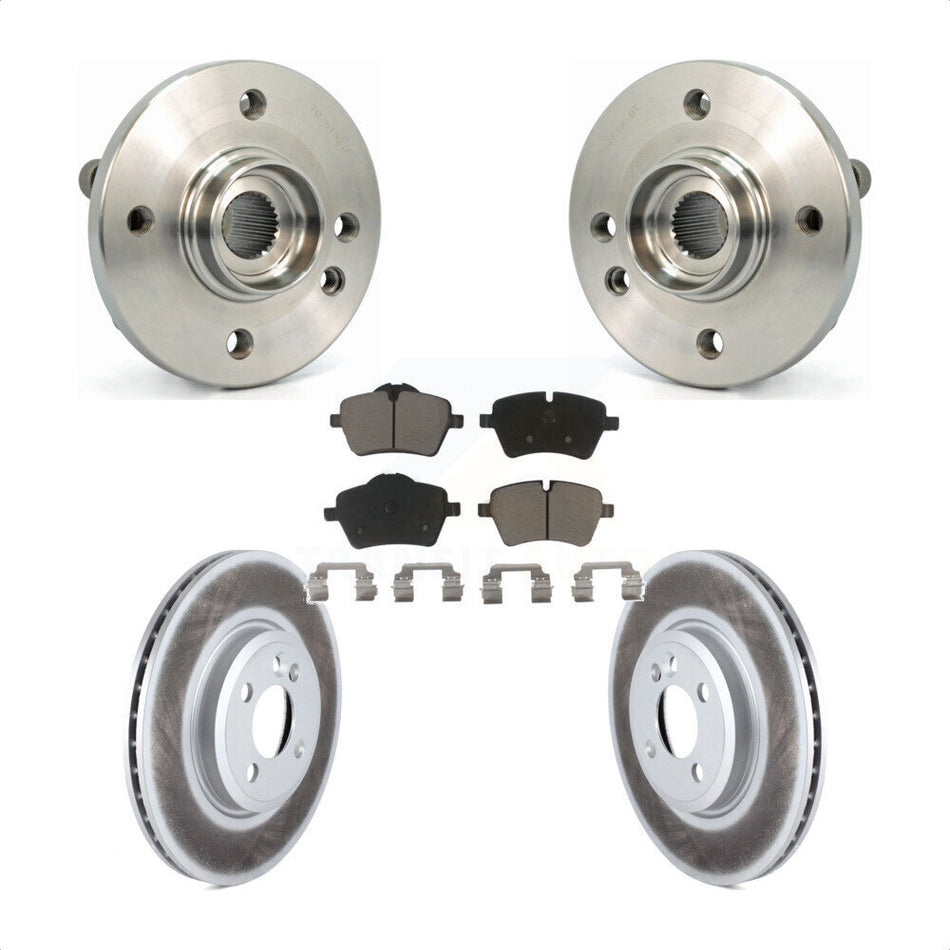 Front Hub Bearing Assembly With Coated Disc Brake Rotors And Ceramic Pads Kit For 2002-2006 Mini Cooper 294mm Diameter Rotor 4 Lug Wheels KBB-121450