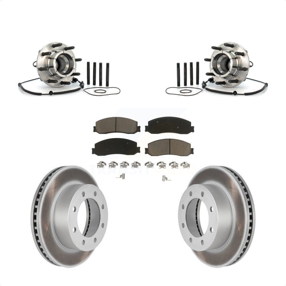 Front Hub Bearing Assembly With Coated Disc Brake Rotors And Ceramic Pads Kit For 2008-2010 Ford F-350 Super Duty 4WD Single Rear Wheels KBB-121454