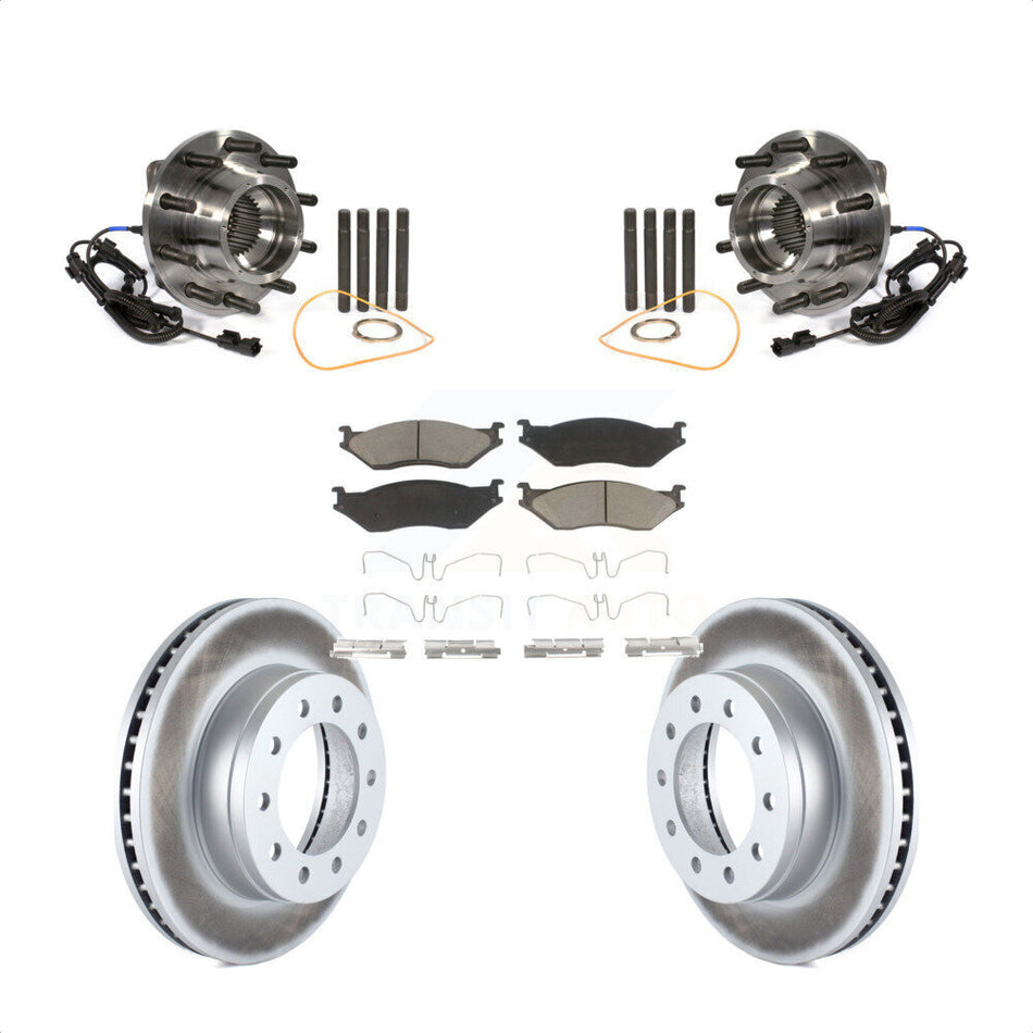 Front Hub Bearing Assembly With Coated Disc Brake Rotors And Ceramic Pads Kit For 2011-2016 Ford F-450 Super Duty F-550 4 X KBB-121495
