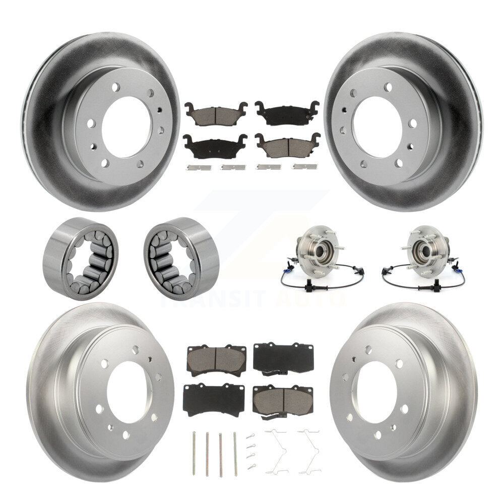 Front Rear Hub Bearing Coated Brake Rotor And Pad Shoe Kit (10Pc) For 2006-2008 Hummer H3 KBB-121588