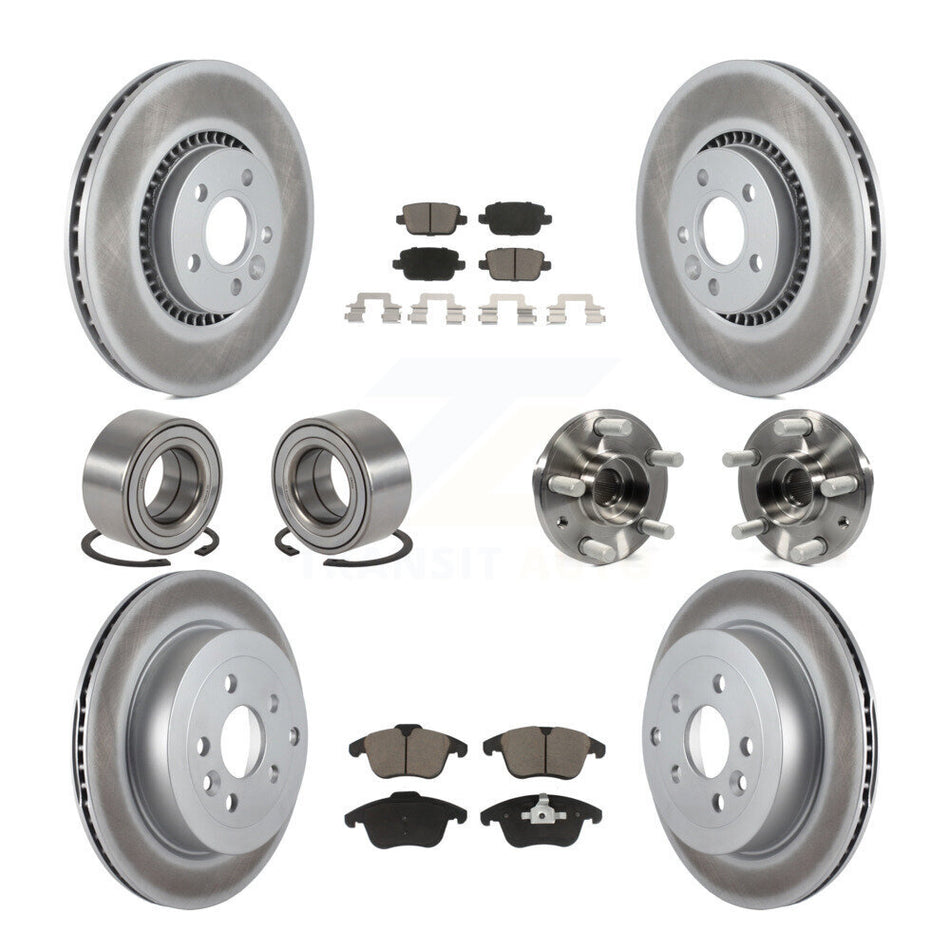 Front Rear Wheel Hub Bearings Assembly Coated Disc Brake Rotors And Ceramic Pads Shoes Kit (10Pc) For 2008-2011 Land Rover LR2 KBB-121645