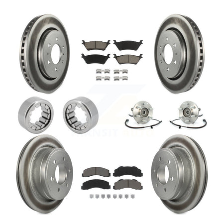 Front Rear Hub Bearing Coated Brake Rotor And Pad Shoe Kit (10Pc) For 2014 Ford F-150 4WD KBB-121653