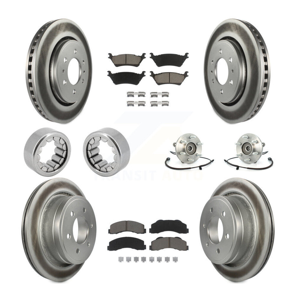 Front Rear Hub Bearing Coated Brake Rotor And Pad Shoe Kit (10Pc) For 2014 Ford F-150 4WD KBB-121653