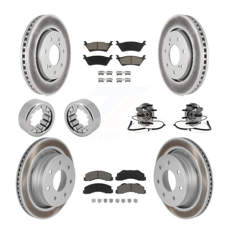 Front Rear Hub Bearing Coated Brake Rotor And Pad Shoe Kit (10Pc) For 2014 Ford F-150 4WD KBB-121655