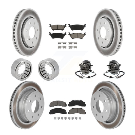 Front Rear Hub Bearing Coated Brake Rotor And Pad Shoe Kit (10Pc) For 2014 Ford F-150 RWD KBB-121656