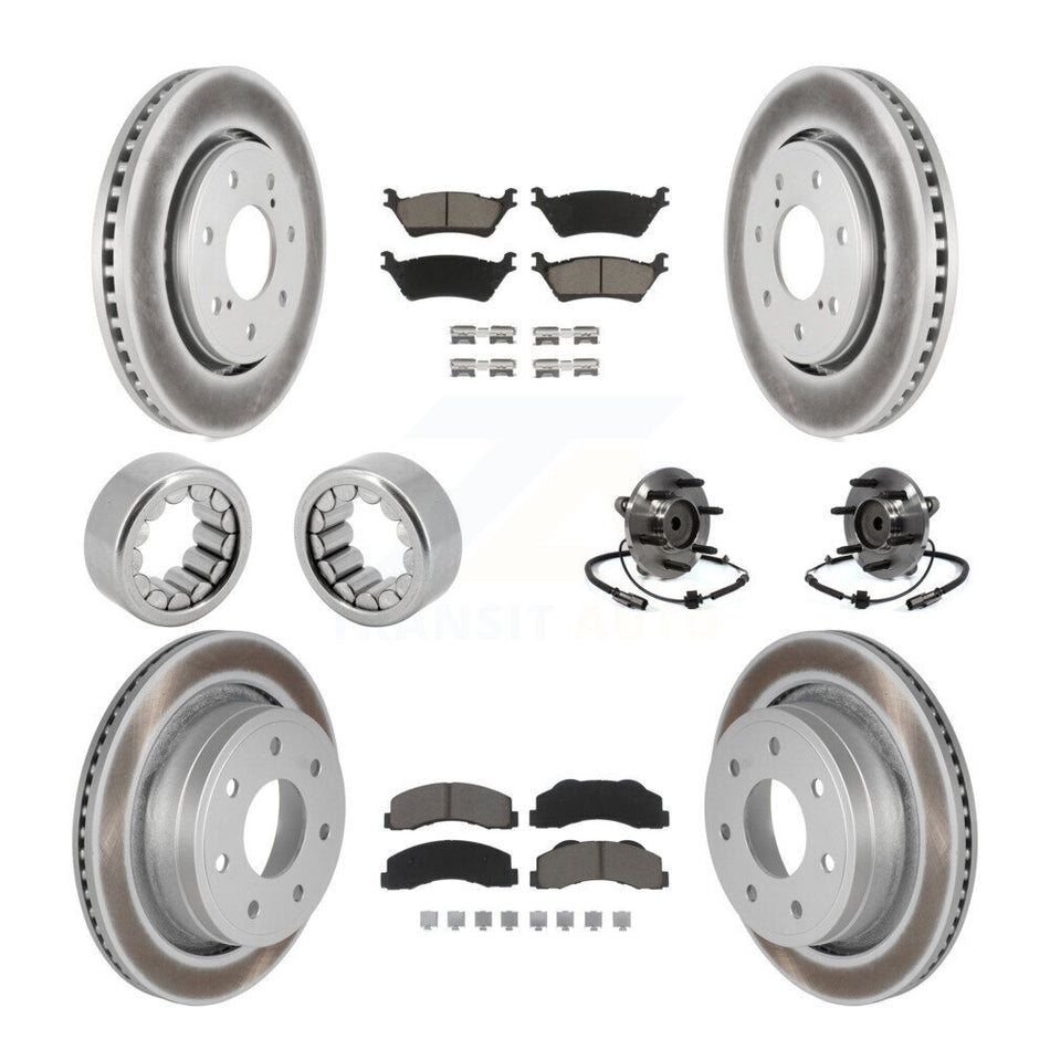 Front Rear Hub Bearing Coated Brake Rotor And Pad Shoe Kit (10Pc) For 2014 Ford F-150 RWD KBB-121656