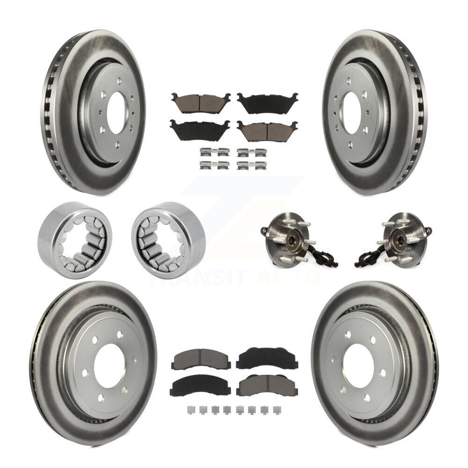 Front Rear Hub Bearings Coated Disc Brake Rotors And Pads Shoes Kit (10Pc) For Ford F-150 KBB-121663