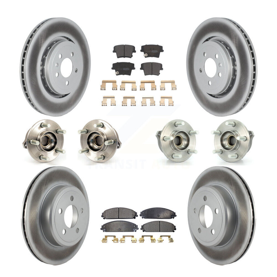 Front Rear Hub Bearings Assembly Coated Disc Brake Rotors And Semi-Metallic Pads Kit (10Pc) For 2014 Dodge Charger AWD with 3.6L With 355mm Diameter Rotor KBB-121769