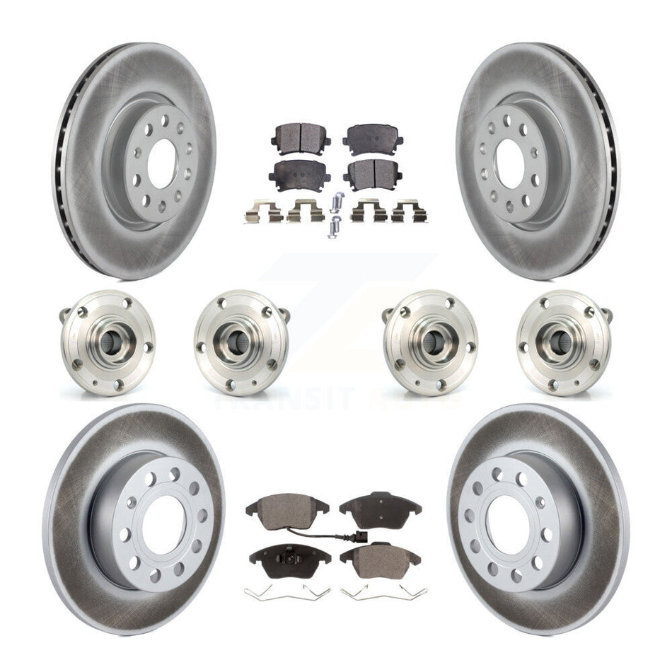 Front Rear Hub Bearings Assembly Coated Disc Brake Rotors And Semi-Metallic Pads Kit (10Pc) For 2008 Audi A3 Quattro With 260mm Diameter Rotor KBB-121770