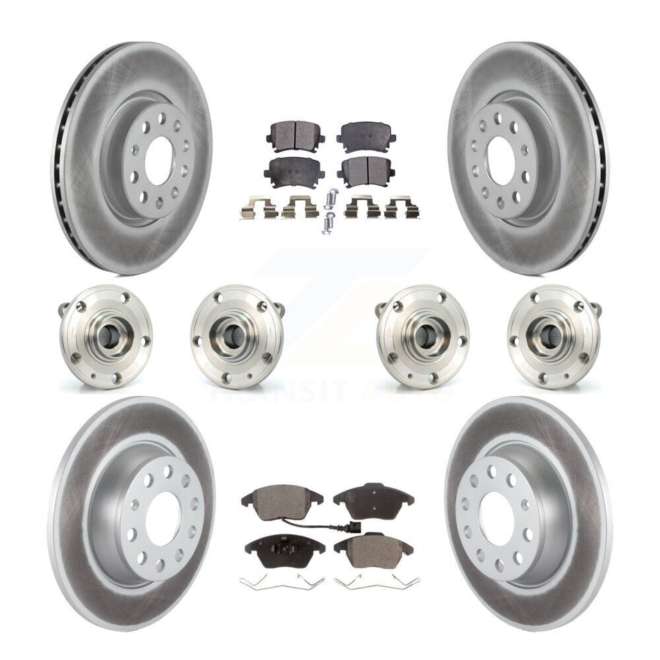 Front Rear Hub Bearings Assembly Coated Disc Brake Rotors And Semi-Metallic Pads Kit (10Pc) For 2008 Audi A3 Quattro With 286mm Diameter Rotor KBB-121771