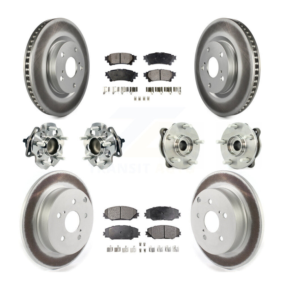 Front Rear Hub Bearings Assembly Coated Disc Brake Rotors And Semi-Metallic Pads Kit (10Pc) For 2016-2019 Toyota Mirai KBB-121772