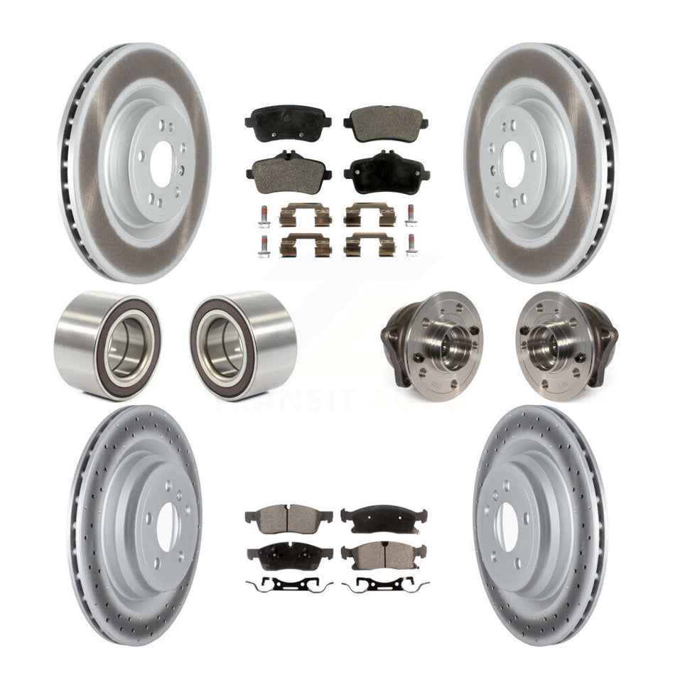 Front Rear Wheel Hub Bearings Assembly Coated Disc Brake Rotors And Semi-Metallic Pads Shoes Kit (10Pc) For 2016-2017 Mercedes-Benz GLE400 Without Sport Package KBB-121804
