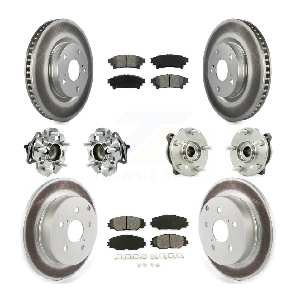 Front Rear Hub Bearings Assembly Coated Disc Brake Rotors And Semi-Metallic Pads Kit (10Pc) For 2016-2019 Toyota Mirai KBB-121816