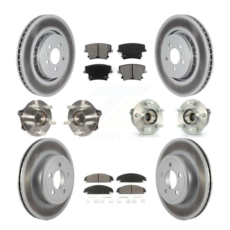 Front Rear Hub Bearings Assembly Coated Disc Brake Rotors And Semi-Metallic Pads Kit (10Pc) For 2015-2018 Dodge Charger AWD with 3.6L With 355mm Diameter Rotor KBB-121821
