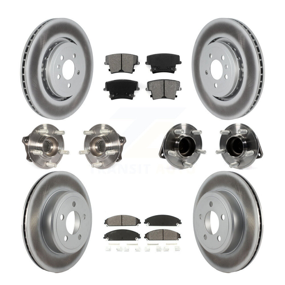 Front Rear Hub Bearings Assembly Coated Disc Brake Rotors And Semi-Metallic Pads Kit (10Pc) For 2017-2018 Dodge Charger RWD with 5.7L With 355mm Diameter Rotor KBB-121822