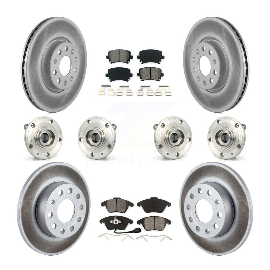 Front Rear Hub Bearings Assembly Coated Disc Brake Rotors And Semi-Metallic Pads Kit (10Pc) For 2008 Audi A3 Quattro With 260mm Diameter Rotor KBB-121826