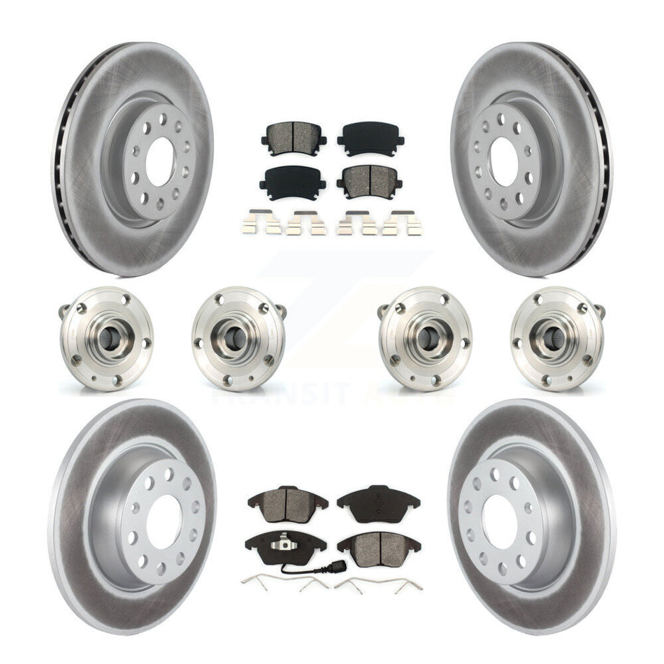 Front Rear Hub Bearings Assembly Coated Disc Brake Rotors And Semi-Metallic Pads Kit (10Pc) For 2008 Audi A3 Quattro With 286mm Diameter Rotor KBB-121827