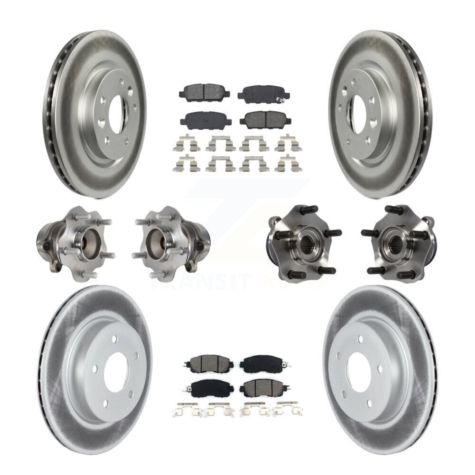 Front Rear Hub Bearings Assembly Coated Disc Brake Rotors And Semi-Metallic Pads Kit (10Pc) For 2017 Nissan LEAF With Electric Parking KBB-121828