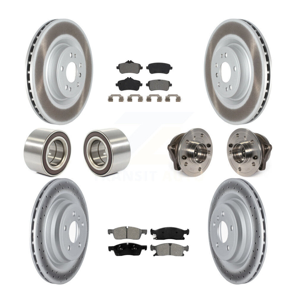Front Rear Wheel Hub Bearings Assembly Coated Disc Brake Rotors And Semi-Metallic Pads Shoes Kit (10Pc) For 2016-2017 Mercedes-Benz GLE400 Without Sport Package KBB-121846