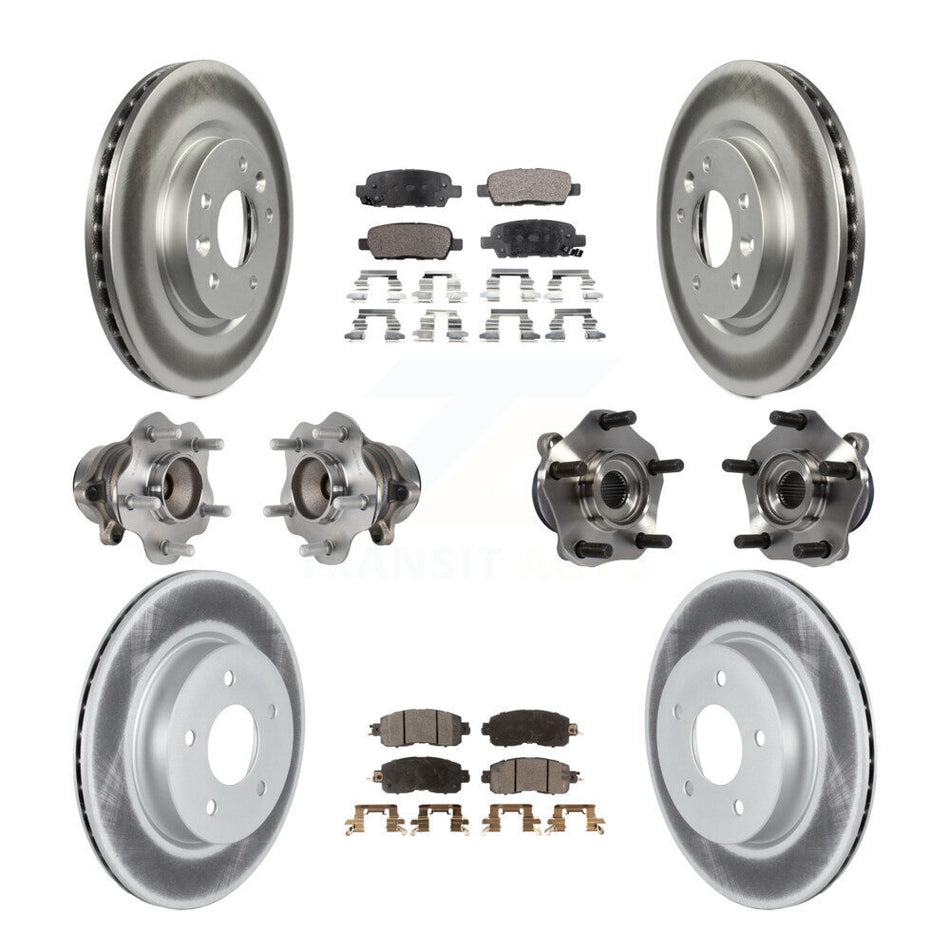 Front Rear Hub Bearings Assembly Coated Disc Brake Rotors And Ceramic Pads Kit (10Pc) For 2017 Nissan LEAF With Electric Parking KBB-121867
