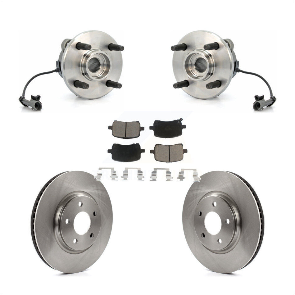Front Hub Bearing Assembly With Disc Brake Rotors And Ceramic Pads Kit For 2004-2007 Saturn Ion Supercharged with 4-Wheel ABS 4 Lug Wheels KBB-121992