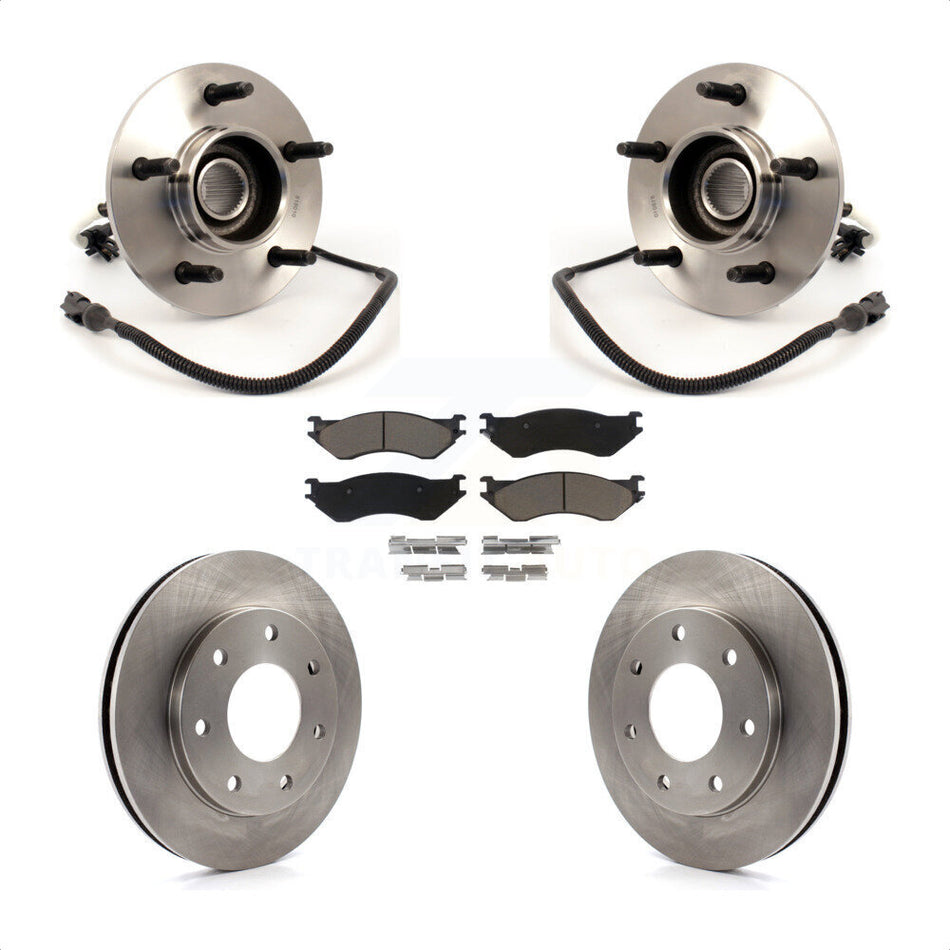 Front Hub Bearing Assembly With Disc Brake Rotors And Ceramic Pads Kit For 1999 Ford F-150 4WD with 4-Wheel ABS 7 Lug Wheels KBB-122132